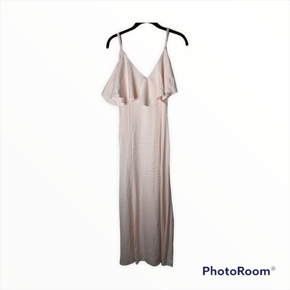 NWT LPA x REVOLVE Blush Pink Ruffle High Slit Maxi Dress Size Medium - Picture 4 of 8